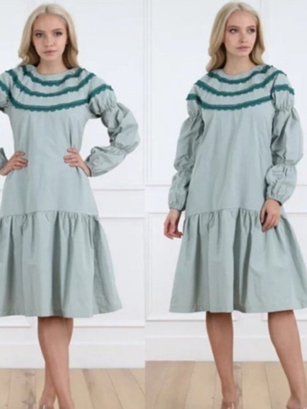 Udel New York structured midi dress women M green lagenlook Y2K avant-garde boho
